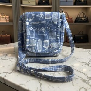 The O Boutique Vintage Blue & White Sewing Print Crossbody Bag